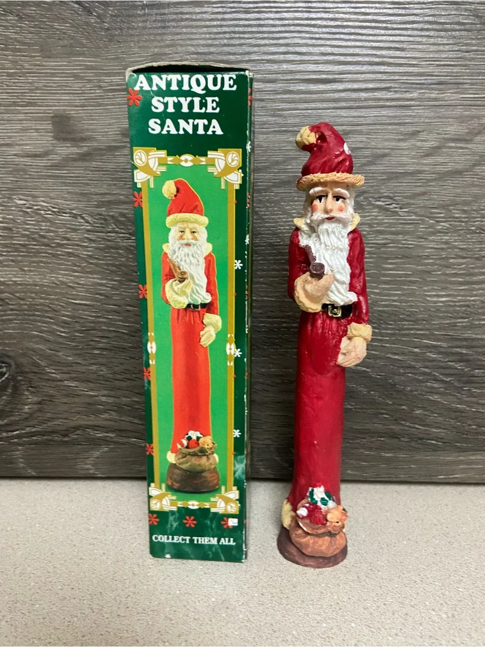 Vintage Santa Claus Figurine Set of 2 Skinny Pencil Tall Red Standing Pair